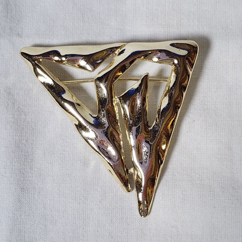 Brooch Italian Torino Abstract Triangle Gold Tone Geometric Vintage Pin
